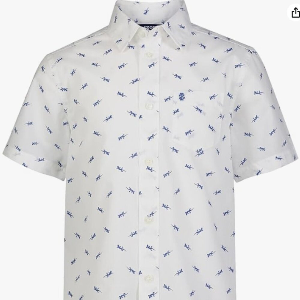 IZOD Boys' Short Sleeve Button-Down Plaid Dress Shirt